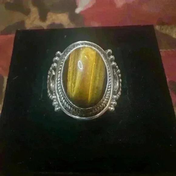 HandCrafted Sterling Silver 925 Stamped Genuine Tiger Eye Ring 7 - Picture 3 of 12
